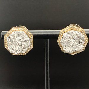 Baublebar Gold Tone Octagon Silver Drusy Stud Earrings 7/8"